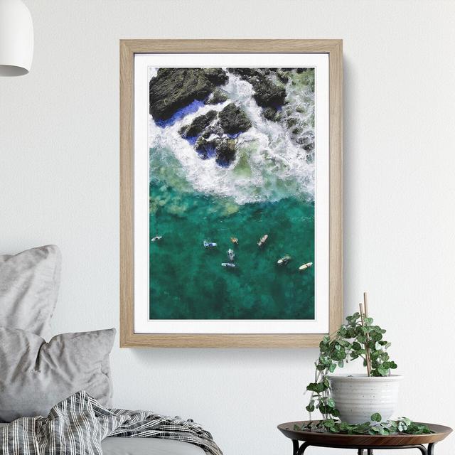 Surfers at Byron Bay in Australia - Picture Frame Painting East Urban Home Size: 48cm H x 36cm W x 2cm D, Frame Option: Oak Framed on Productcaster.