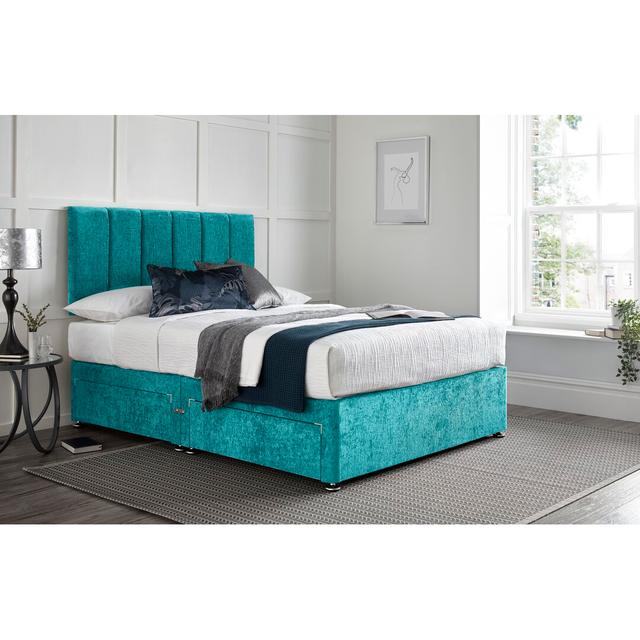 Varberg Divan Bed with 24" Headboard on Struts Wayfair Sleep Storage Type: 4 Drawers, Colour: Teal, Size: 120 x 190cm on Productcaster.