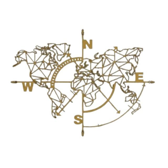 World Map Compass Wall Décor Longshore Tides Size: 75" H x 98" W x 2" D, Finish: Gold on Productcaster.