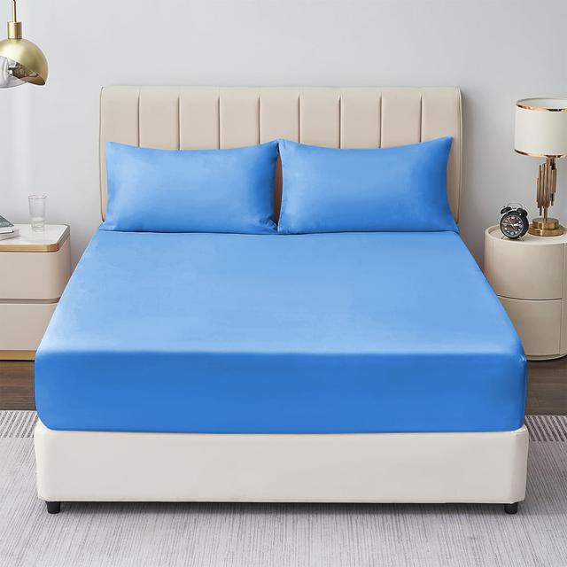 Mieasha Microfiber Plain Weave Fitted Sheet 17 Stories Size: Super King (6'), Colour: Sky Blue on Productcaster.