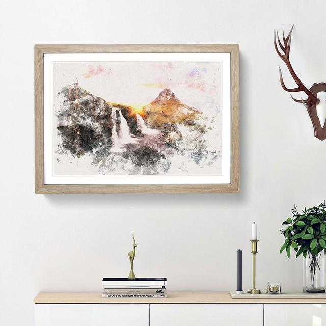 Kirkjufell Waterfalls & Mountain - Picture Frame Painting Print East Urban Home Frame Option: Oak Framed, Size: 62cm H x 87cm W x 2cm D on Productcaster.