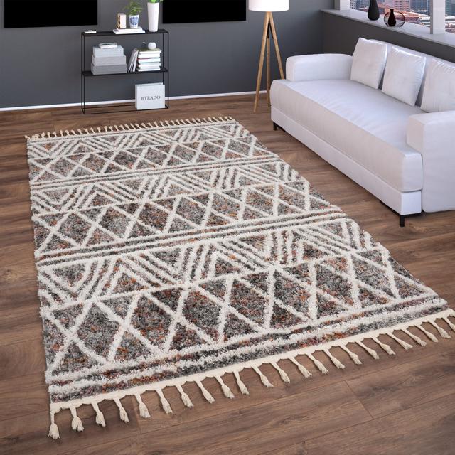 Shaggy Scandi Geometric Pattern Gray Rug Gracie Oaks Rug Size: Rectangle 240 x 340cm on Productcaster.