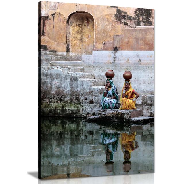 Panther Print Fine Art Prints Woman in Red and Yellow Dress Stepwell Reflections Artistic Framed Canvas Prints, Pictures for Home Walls, Bedroom, Livi on Productcaster.