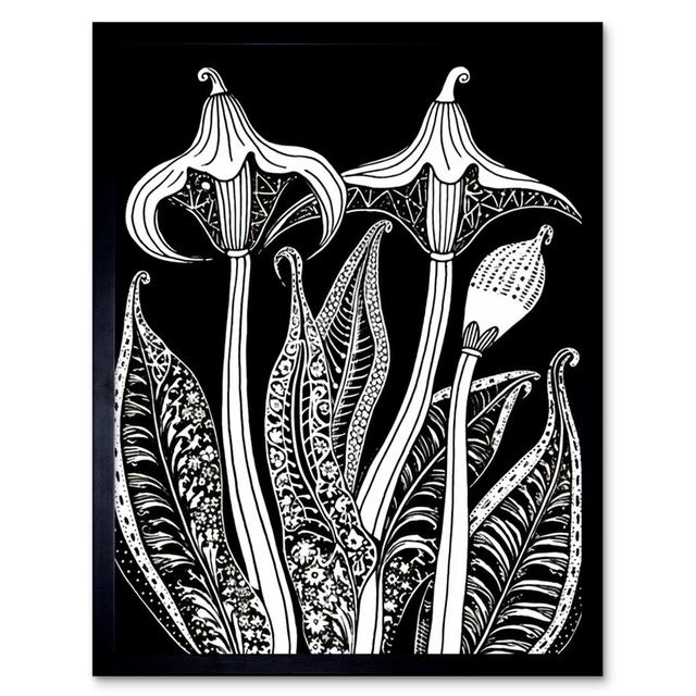 Martahus Black and White Contour Folk Arisaema Flowers - Single Picture Frame Art Prints Marlow Home Co. on Productcaster.