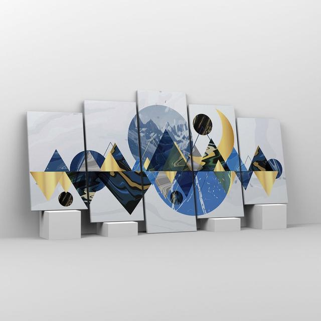 Abstraction Geometric Mountains - 5 Piece Wrapped Canvas Graphic Art Canora Grey Size: 85cm H x 160cm W x 1.8cm D on Productcaster.