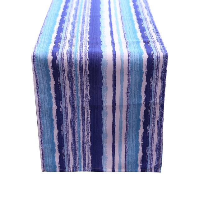 Nikolas Table Runner Breakwater Bay Size: 35cm W x 274cm L, Colour: Blue/White on Productcaster.