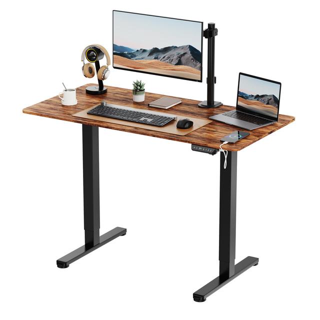 Height Adjustable Rectangle Standing Desk VonHaus Size: 120 W x 60 D, Color(Top/Frame): Walnut/Black on Productcaster.