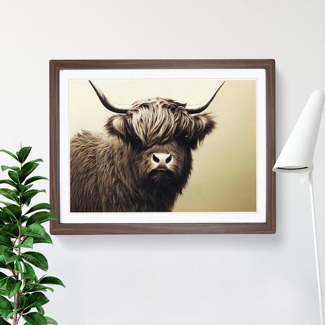 Highland Cow View Vol.2 - Single Picture Frame Print Natur Pur Frame Colour: Walnut, Size: 25cm H x 34cm W x 2cm D on Productcaster.