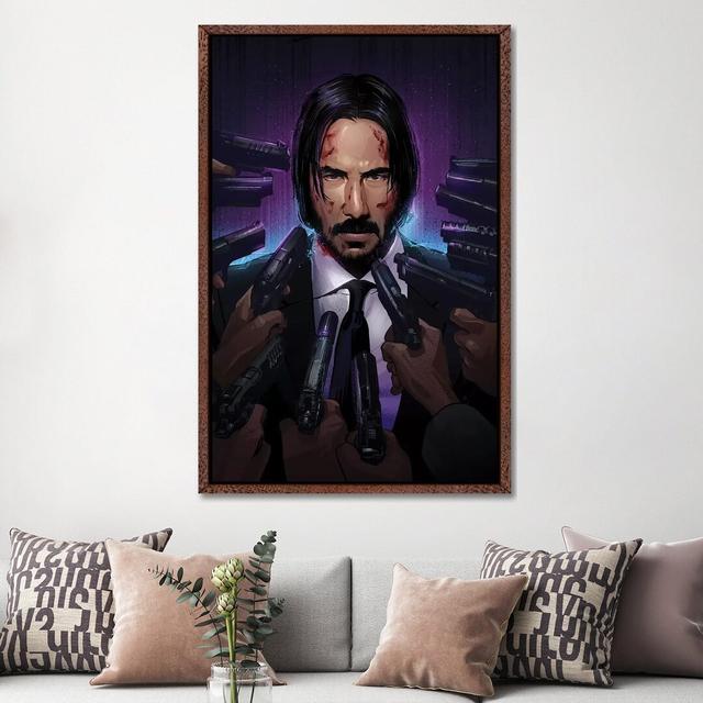 John Wick by Nikita Abakumov - Graphic Art Print on Canvas Happy Larry Size: 152.4cm H x 101.6cm W x 3.81cm D, Format: Classic Brown Wood Framed Canva on Productcaster.