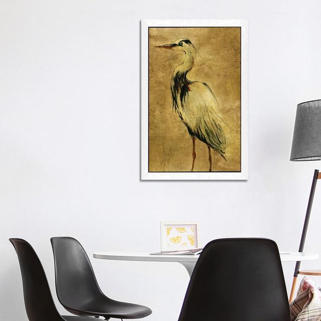 Gold Crane At Dusk II - Painting on Canvas East Urban Home Frame Option: White Framed, Size: 101.6cm H x 66.04cm W x 3.81cm D on Productcaster.