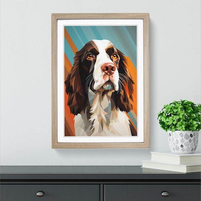 English Springer Spaniel Geometric - Single Picture Frame Print on Wood Marlow Home Co. Size: 64cm H x 46cm W x 2cm D, Frame Colour: Oak on Productcaster.