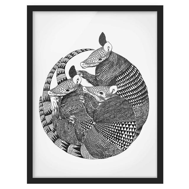 Picture With Frame - Illustration Armadillos Black White Pattern - Portrait 4:31 Maturi Size: 100cm H x 70cm W x 2cm D, Frame Option: Black Framed on Productcaster.