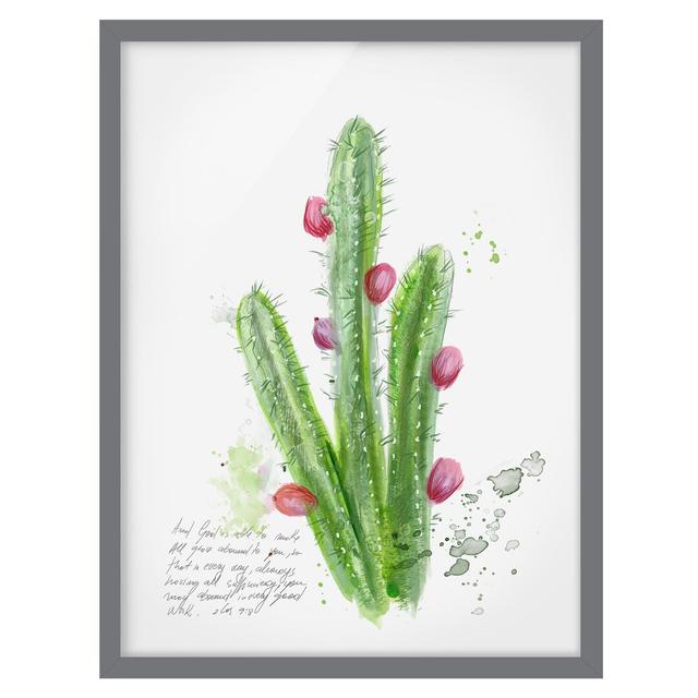 Cactus with Bible Verse II - Picture Frame Painting Latitude Vive Frame Option: Grey, Size: 40cm H x 30cm W x 2cm D on Productcaster.