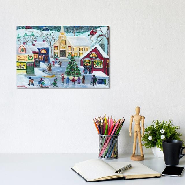 Christmas Holiday Shopping Village by Cheryl Bartley - Print on Canvas Ebern Designs Size: 20.32cm H x 30.48cm W x 1.91cm D, Format: Wrapped Canvas on Productcaster.