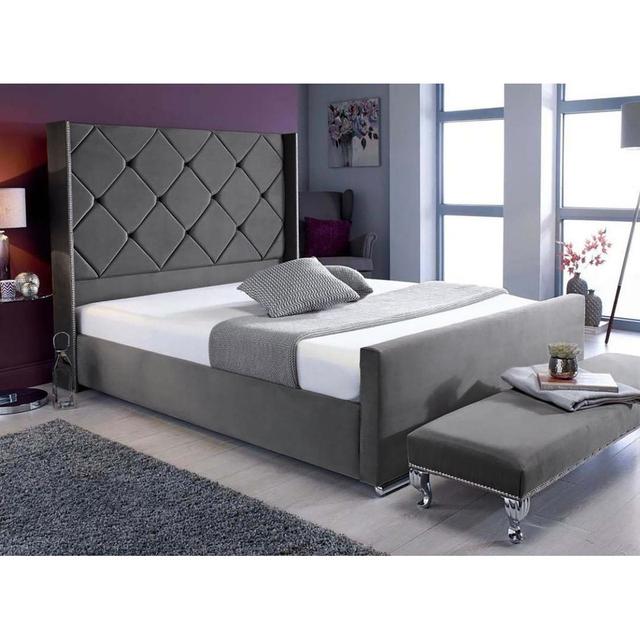 Trask Upholstered Bed Frame Mercer41 Colour: Asphalt, Size: Super King (6') on Productcaster.