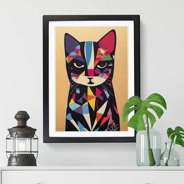 Colourful Abstract Cat Vol.4 - Single Picture Frame Graphic Art Marlow Home Co. Format: Black Framed, Size: 34cm H x 25cm W on Productcaster.