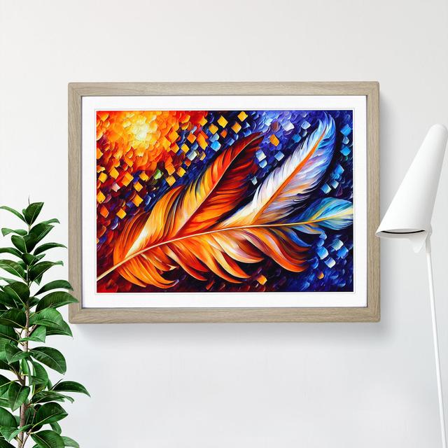 Bird Feather Abstract - Single Picture Frame Painting Latitude Vive Size: 34cm H x 46cm W x 2cm D, Frame Colour: Oak Framed on Productcaster.