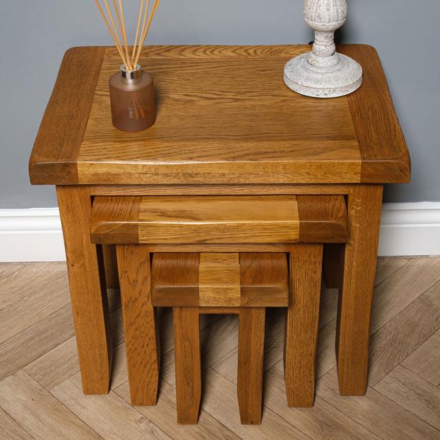 Westow Oak Nest Of Three Table Rosalind Wheeler Table Base Colour: Brown on Productcaster.