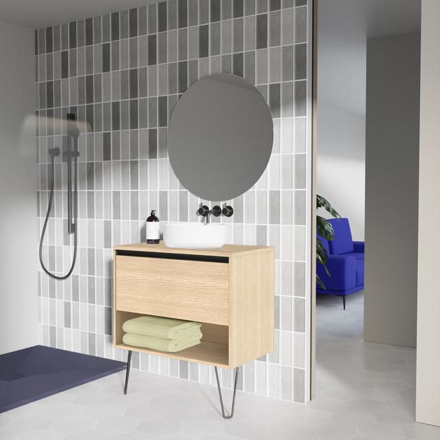 Millbury 600mm Free-standing Single Bathroom Vanity Unit George Oliver Top Finish: Sanded Oak, Vanity Unit Colour: Light Wood on Productcaster.