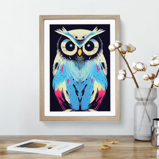 Paint Splashed Owl - Single Picture Frame Painting Latitude Run Size: 46cm H x 34cm W x 2cm D, Frame Colour: Oak on Productcaster.