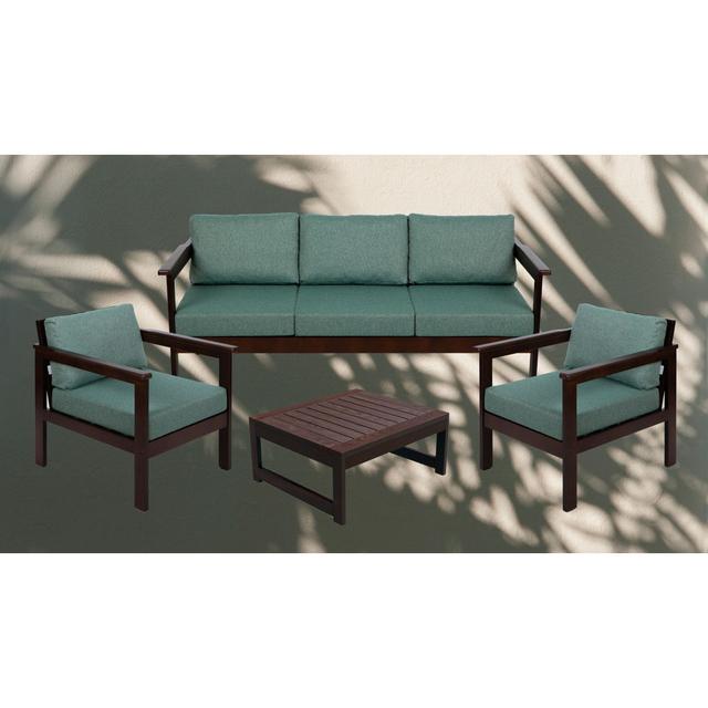 Japeth 5 - Person Seating Group with Cushions 17 Stories Colour (Frame): Black, Colour (Fabric): Sage Green on Productcaster.