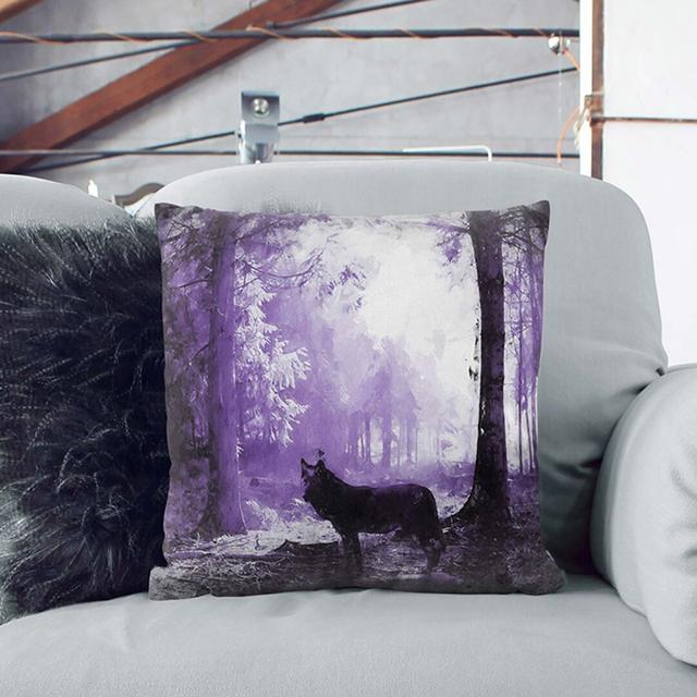 Black Wolf in a Purple Forest Cushion with Filling East Urban Home Size: 40cm H x 40cm W x 15cm D on Productcaster.