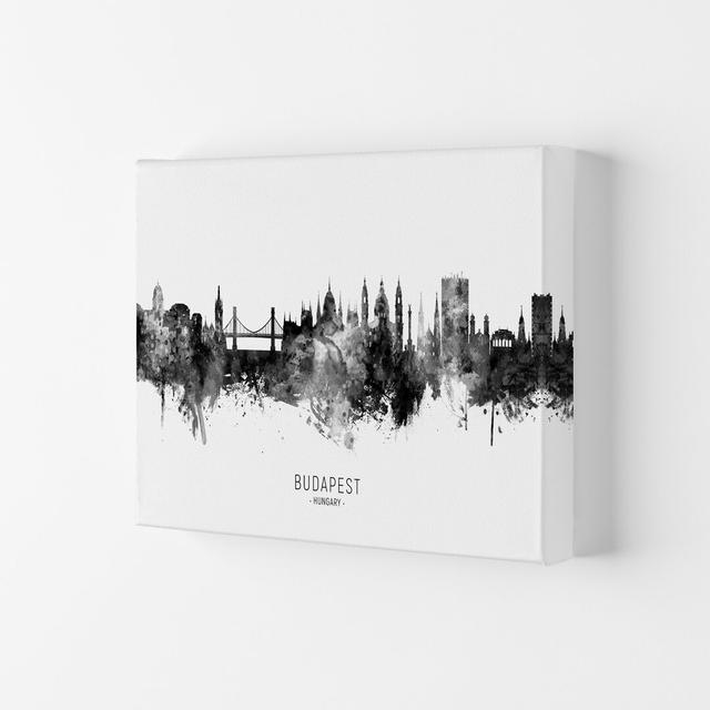 Budapest Hungary Skyline Black White City Name by Michael Tompsett - Graphic Art Print on Canvas Latitude Run Size: 21cm H x 29.7cm W x 4cm D, Format: on Productcaster.