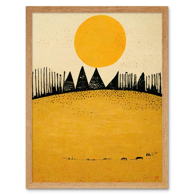 Minimalist Tribal Abstract Dessert Yellow - Art Prints Wee Blue Coo Size: 43cm H x 33cm W x 2cm D, Format: Light Brown Framed Paper on Productcaster.