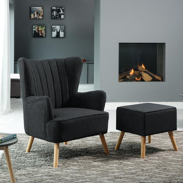 Clarissa 77cm Wide Tufted Polyester and Ottoman Norden Home Upholstery Colour: Black on Productcaster.