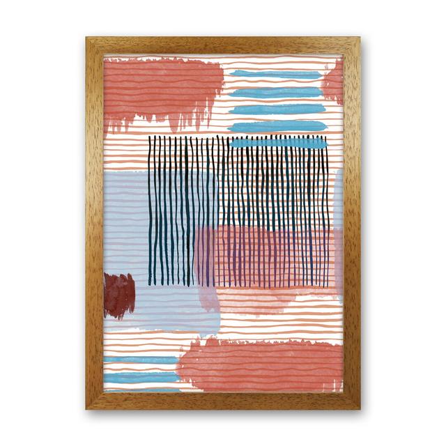 Abstract Striped Geo Red - Print 17 Stories Frame Option: Brown Framed, Size: 88cm H x 64cm W x 3cm D on Productcaster.