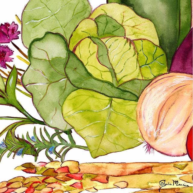 Vegetable Melange II by Julia Minasian - Wrapped Canvas Print Rosalind Wheeler Size: 76cm H x 76cm W x 3.8cm D on Productcaster.