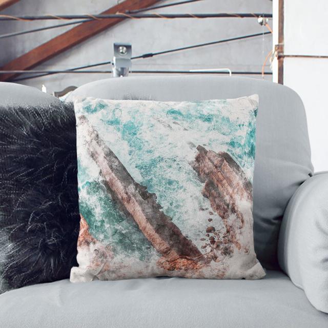 Waves Crashing at Cabo Espichel in Portugal Watercolour Cushion with Filling East Urban Home Size: 55cm H x 55cm W x 20cm D, Backing Colour: Stone on Productcaster.