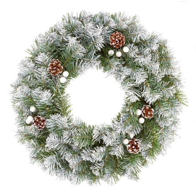 50cm Snow Tipped Effect Wreath with Berries and Pine Cones The Seasonal Aisle on Productcaster.