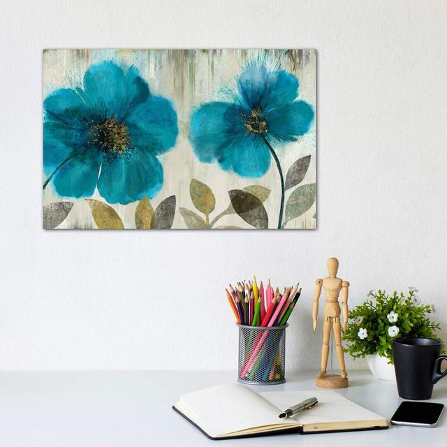 Teal Flowers by Asia Jensen - Wrapped Canvas Painting Print Latitude Run Size: 20.32cm H x 30.48cm W x 1.91cm D on Productcaster.