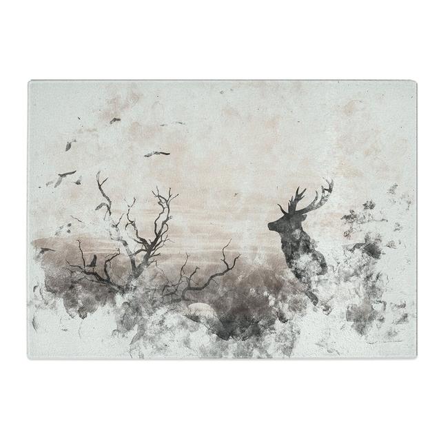 Tempered Glass Stag Deer with Birds Chopping Board East Urban Home Size: 28.5 cm x 39 cm on Productcaster.