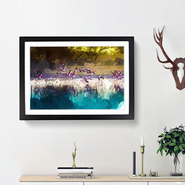 Flamingos Taking Flight in Abstract - Picture Frame Graphic Art Print East Urban Home Frame Option: Black Framed, Size: 36cm H x 48cm W x 2cm D on Productcaster.