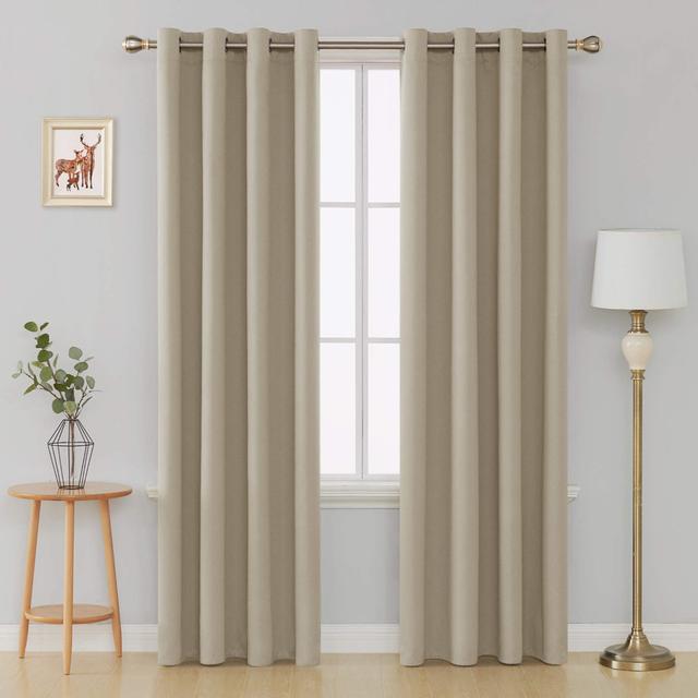 Queana Polyester Blackout Grommet / Eyelet Curtain Pair 17 Stories Curtain Colour: Beige, Panel Size: 53cm Width x 240cm Drop on Productcaster.