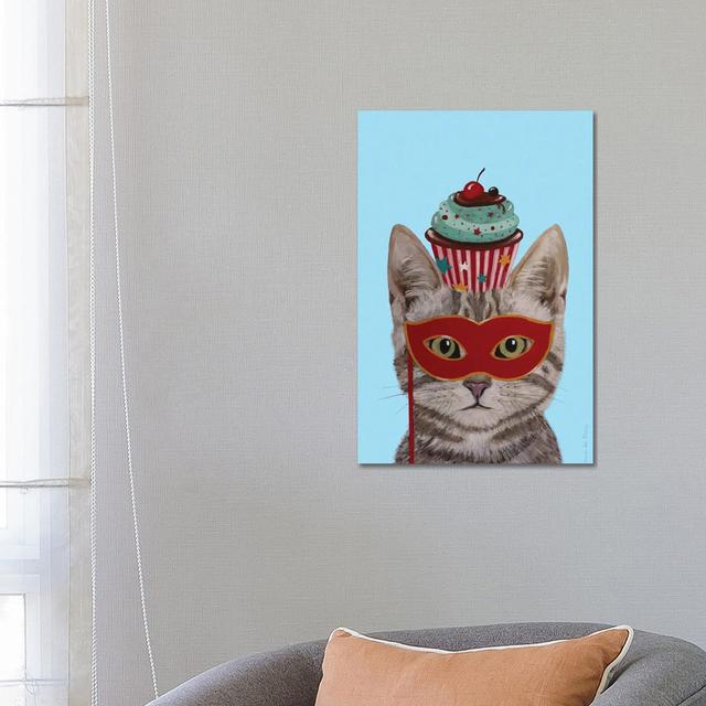 Cat with Cupcake - Wrapped Canvas Graphic Art Happy Larry Size: 66.04cm H x 45.72cm W x 1.91cm D on Productcaster.