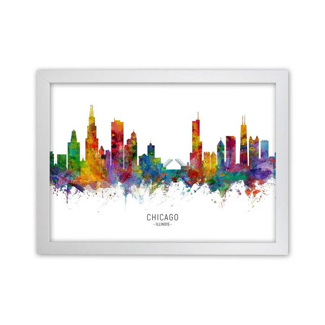 Chicago Illinois Skyline by Michael Tompsett - Graphic Art Ebern Designs Size: 46cm H x 63cm W x 3cm D, Format: White Framed on Productcaster.