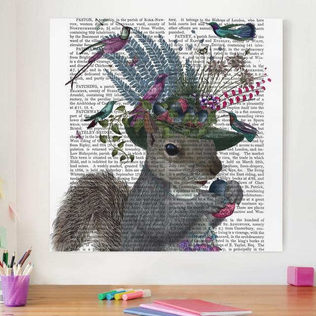 Bird Catcher - Squirrel with Acorns - Wrapped Canvas Graphic Art Maturi Size: 40cm H x 40cm W on Productcaster.