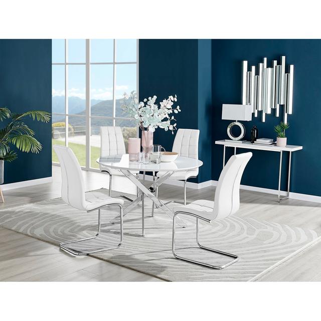 4 - Person Dining Set Canora Grey Colour (Table Top): White Gloss, Colour (Chair): White/Sliver, Size: 75cm H x 120cm L x 120cm W on Productcaster.