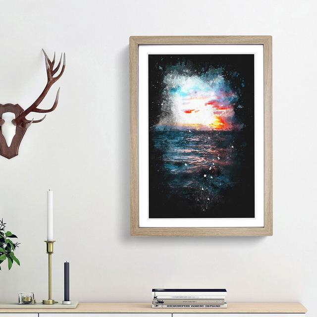 Moody Skies Above The Ocean Paint Splash - Picture Frame Graphic Art East Urban Home Size: 45cm H x 33cm W x 2cm D, Frame Option: Oak Framed on Productcaster.