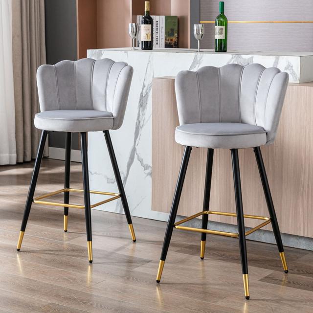 Aisea 66cm Bar Stool (Set of 2) Canora Grey Upholstery Colour: Light Grey on Productcaster.