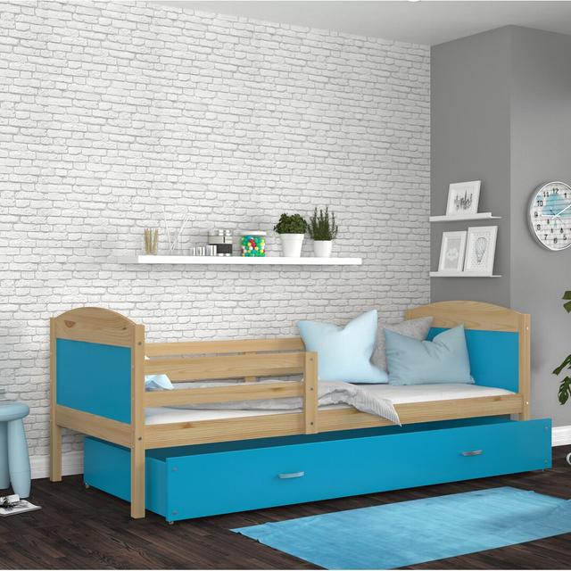 Coppedge Cabin Bed with Drawer Harriet Bee Size: European Toddler (80 x 160cm), Colour (Bed Frame): Pine/Blue on Productcaster.