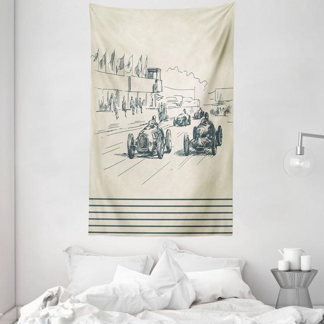 Tapestry, Racing Cars Sketchy, Beige Forest Green Abakuhaus Maße: 230 cm H x 140 cm B on Productcaster.