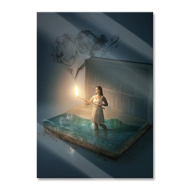 Woman with a Torch Rises From a Book - Unframed Photograph on Glass Brayden Studio Size: 100cm H x 70cm W on Productcaster.