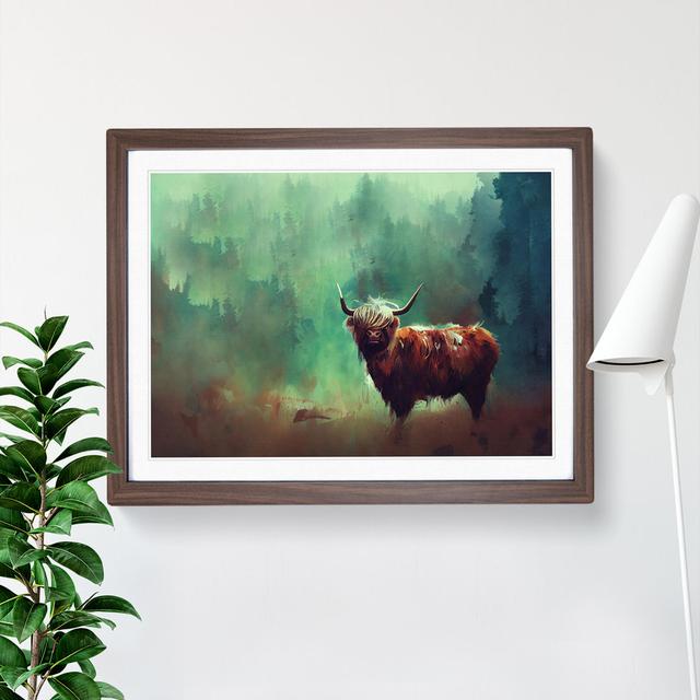 Highland Cow Abstract - Picture Frame Painting Natur Pur Size: 46cm H x 64cm W x 2cm D, Frame Colour: Walnut on Productcaster.