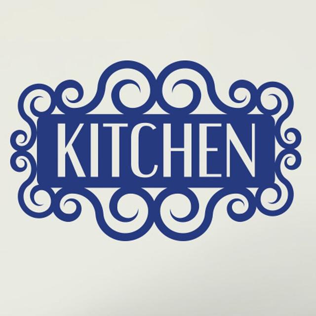 Swirly Kitchen Sign Wall Sticker 17 Stories Colour: Dark Blue, Size: Medium on Productcaster.