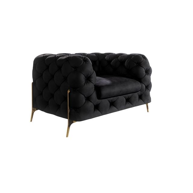 Aubra Chesterfield Armchair with Golden Metal Feet Canora Grey Upholstery Colour: Black 100 % polyester on Productcaster.