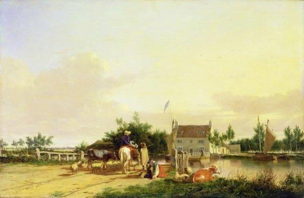 Buckenham Ferry on the River Yare, Norfolk, 1826 - Art Print on Paper East Urban Home Size: Large, Format: Black Framed Paper on Productcaster.